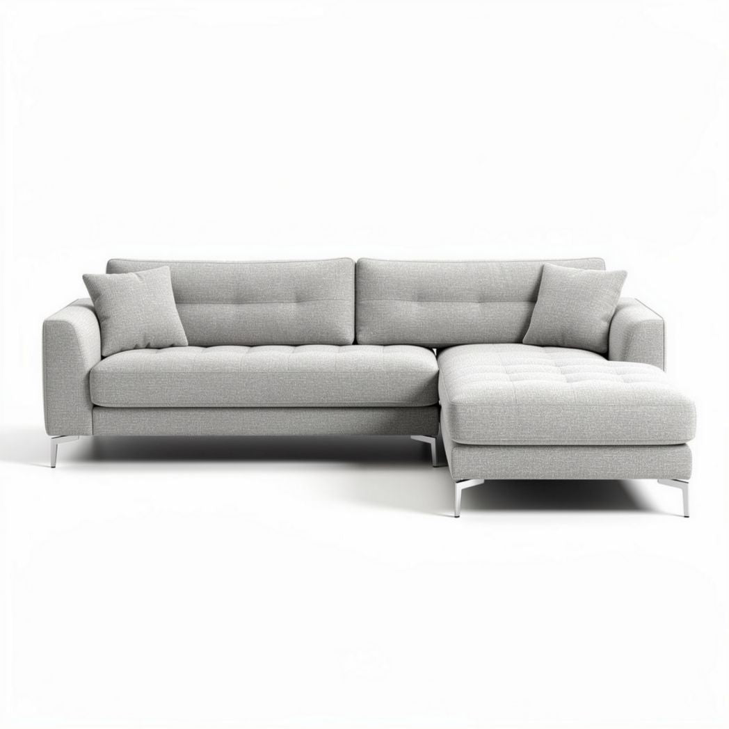 Sofa narożna w kolorze szarym z tkaniny o wymiarach 200 x 90 x 85cm